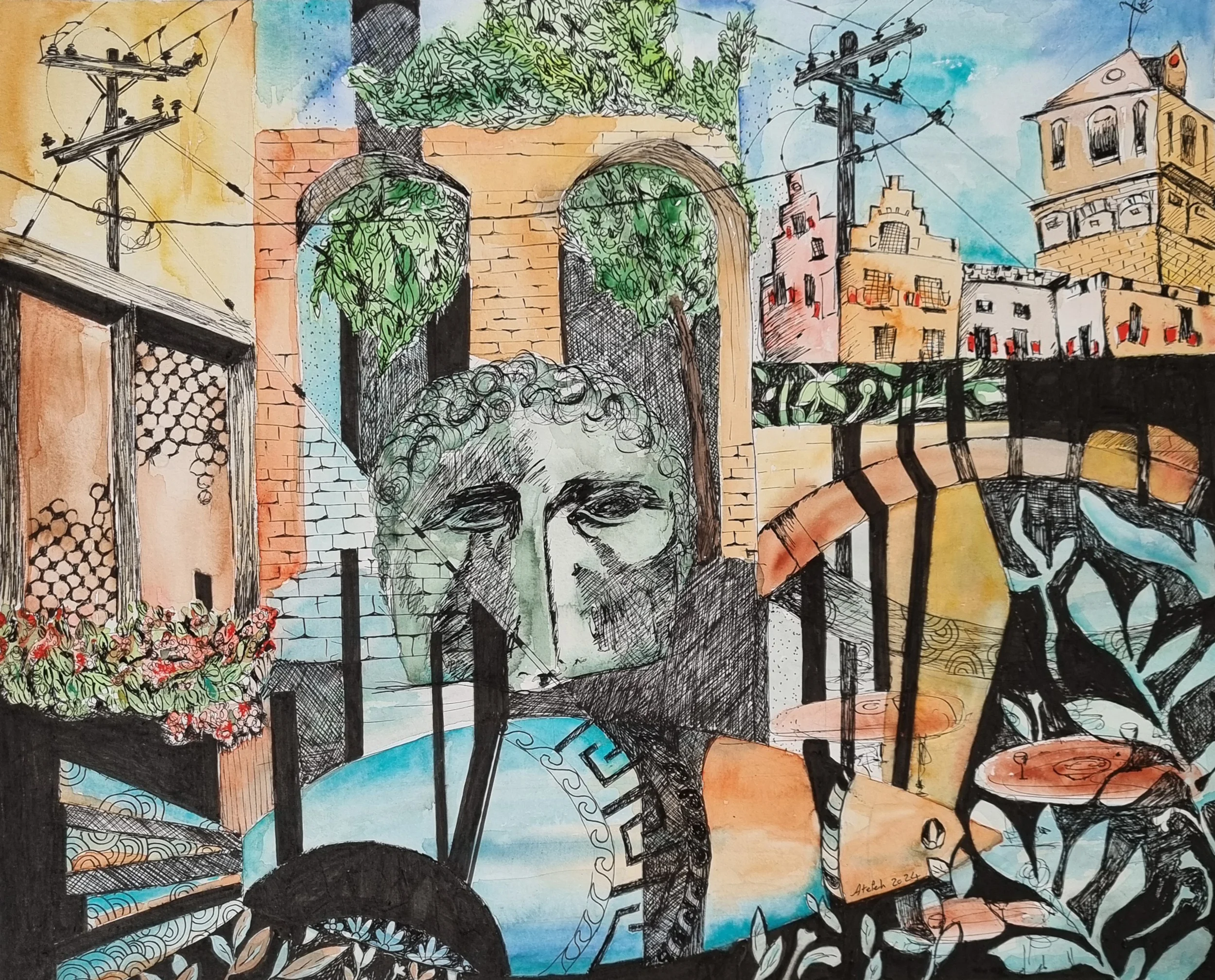 Aquarell- und Kalligrafiestifte 50 x 70 cm